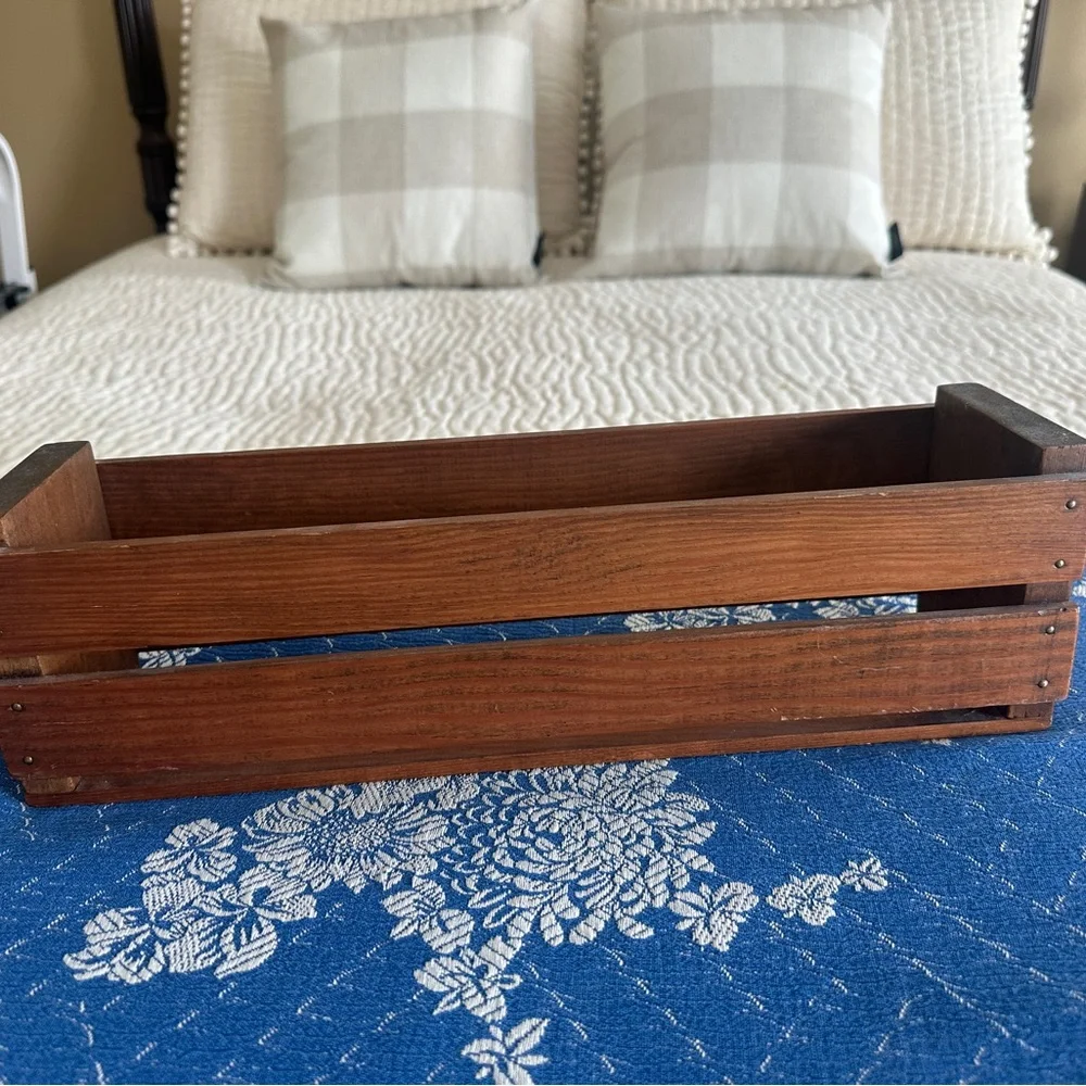 Vintage Wooden Planter/Storage Box with Blue and Yellow Floral Accents